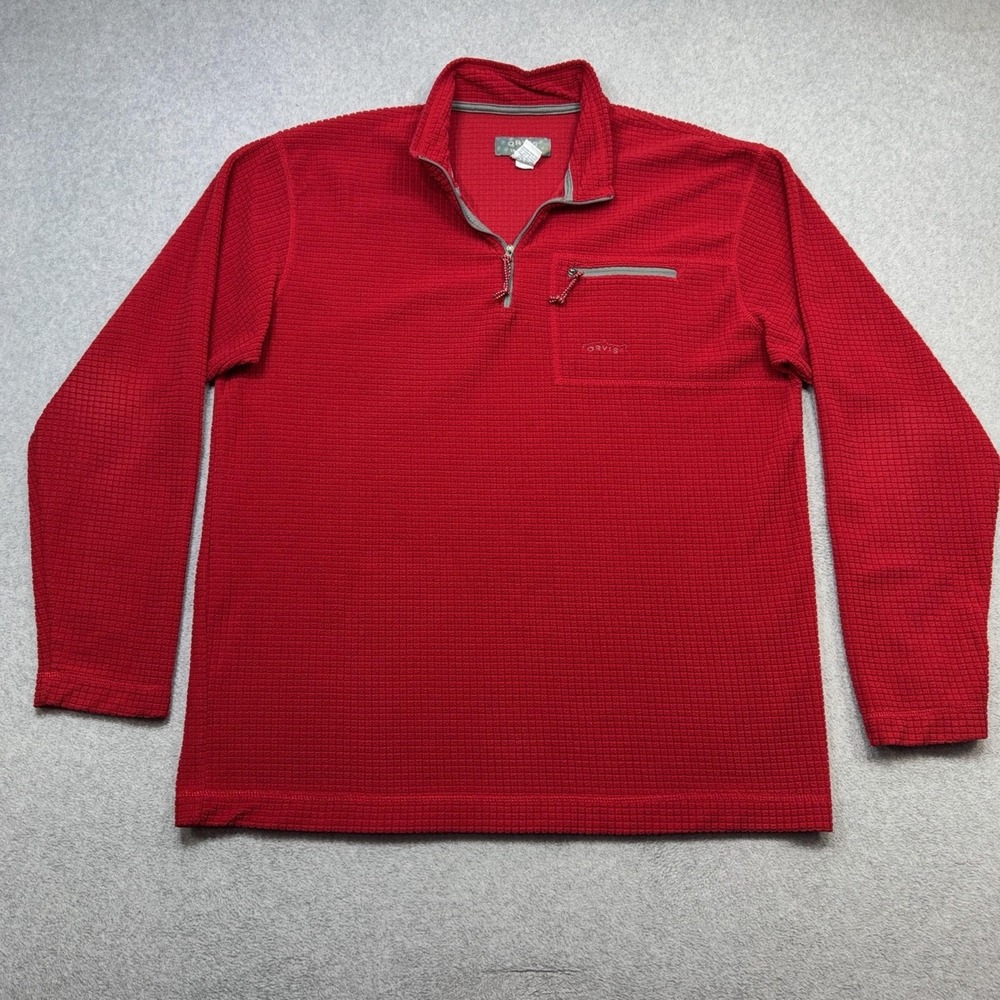 Orvis Trout Bum Pullover Mens XL Red 1/4 Zip Grid Fleece Fishing Performance Top